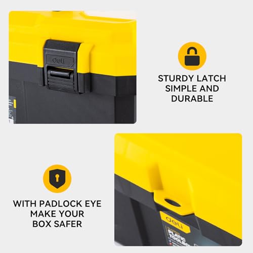 16 Inch Tool Box with Lock, 2-Layer Heavy-Duty Organizer with Removable Tray, Liftable Lid for Small Parts, 25lb Capacity & Carry Handle for Tools, Camping, Medical Supply Storage 16”