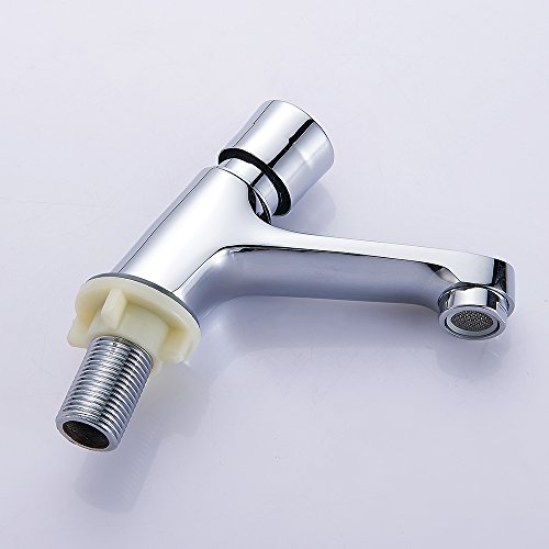 Pair Bathroom Sink Taps 1/2 Hot Cold Mixer Non Concusive Push Button Self Closing Lever Basin Tap Set Chrome Twin Press Water Toilet Faucet