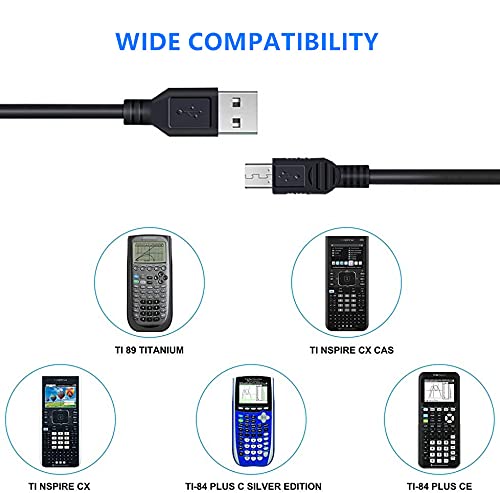 TI84 USB Cable for Texas Instruments Calculator, TI-84 Plus, TI-84 Plus C Silver Edition, TI 89 Titanium, TI Nspire CX/TI Nspire CX CAS Graphing Calculator (Pack of 2)