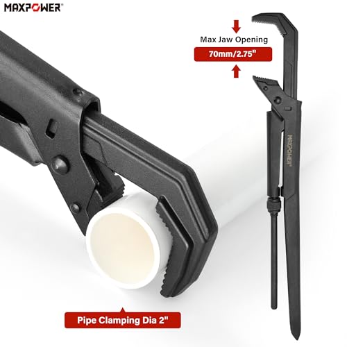 MAXPOWER Swedish Pipe Wrench, 16 1/2-Inch Adjustable Swedish Pipe Spanner Plumbers Wrench with 90°Angled Jaw, Jaw MAX Opening Capacity 2.75"