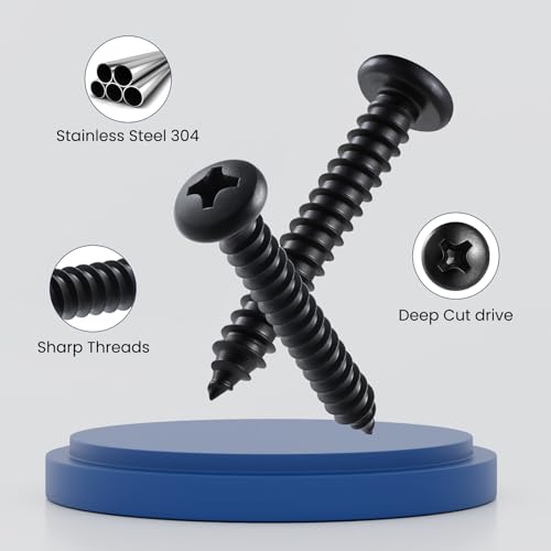 #10 x 3/4 Inch Pan Head Wood Screws, Phillips Drive, Black Oxide Stainless Steel 304 (18-8), Self Tapping for Wood, Sheet Metal Screws, 400 Pack #10 x 3/4"