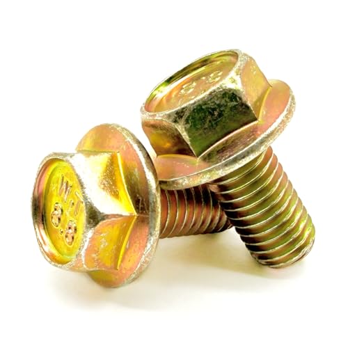 (40 Pieces) M10-1.5x20 Class 8.8 Hex Flange Bolts Screws UNC Coarse Full Threads Zinc Yellow 40