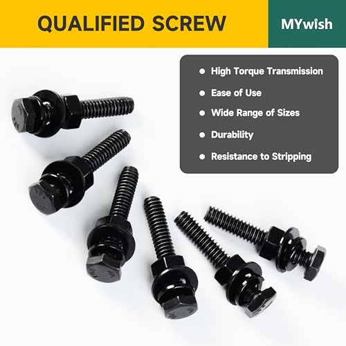 Mywish 254Pcs Nuts and Bolts, 1/4 20 5/16 18 3/8 16 Bolt, Heavy Duty 304 Stainless Steel Bolts and Nuts Kit with Flat Spring Washers, Fully Threaded & Black Oxided, 10 Common Size 254 Pcs Mixed Size Kit - Black