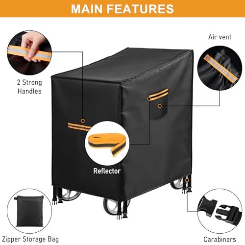 Rollator Cover with Handles, 420D 66 x 72 x 90 cm Universal Walker Protective Cover with Reflective Strips, 4 Buckles, Air Vents, Scooter Cover, Waterproof Rollator Accessories