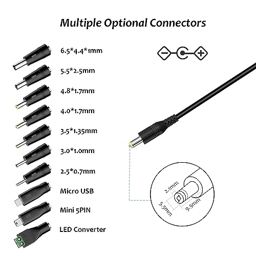 Zolt 30W Universal Power Supply AC DC 3V 4.5V 5V 6V 7.5V 9V 12V 2A Power Supply, Multi-Voltage Adapter with 5V 2A USB Port and 10 DC Plugs for Household Electronics, 2000mA Max. small