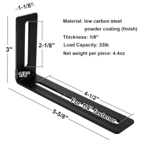 10 PCS 5-5/8" Black Adjustable Slotted L Bracket, Corner Brace, 1/8" Thick