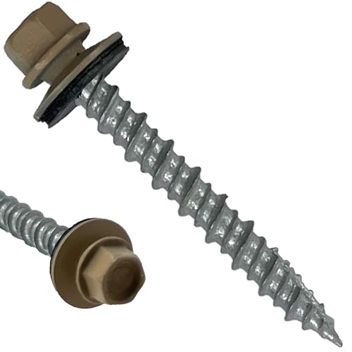 Metal Roofing Screws - #10 x 1.5” – Self Tapping Hex Head - EPDM Rubber Washer-for Metal to Wood, Corrugated, Siding, Sheds, Pancake Screw - ¼” Hex Drive Easy Installation - TAN - Screws (250) 250