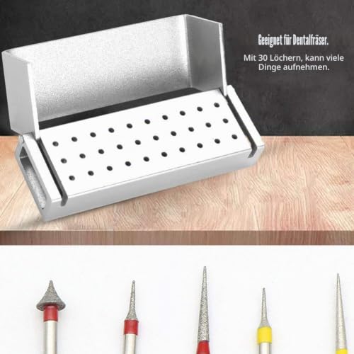 Dental Disinfectant Drill Holder, Aluminum Organizer with Cover, Autoclavable, Drill Block Case for 30 Holes (Silver)