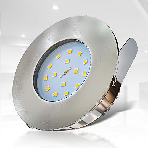 LED Bathroom Recessed Spotlight Ultra Slim Incl. 3 x 5W LED Module 230V IP44 Bathroom Suitable LED Recessed Bathroom Ceiling Light Spotlight, Set of 3 230V, Volt, Round, Warm White Plastic Matte Nickel, EEK A+ 3 x 400 lumen, Installation Depth of Only ...