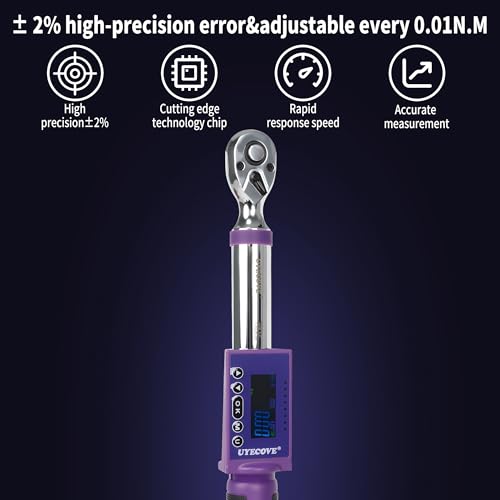 Digital Torque Wrench 3/8 Drive, (3.7-44.2 FT-LB/5-60N.M) ±2% High Accuracy Digital Torque Wrench, With Vibration, Buzzer and LED Alert 3/8-inch (3.7-44.2 Ft-lbs./5-60Nm)