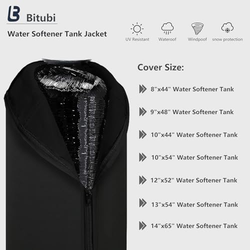Bitubi Water Softener Neoprene Sweat Jacket, Outdoor Water Softener and Filter Tank Cover to Prevent Sweating, Water Softener Insulated Cover (12x52, Black) 12x52(Tank Jacket) Neoprene Sweat Jacket (Black)