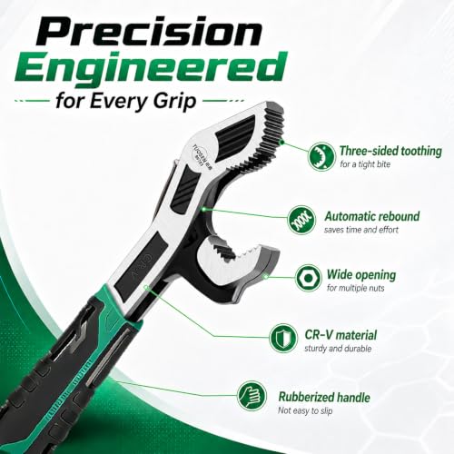 4PC Adjusting Wrench Set with Case, 6 8 10 12 Inch Multi-function Universal Magic Wrench, CR-V Steel for 0.47-1.18 Inch (7-43MM),Self locking Wrench,Pipe Wrench Set, Fittings and Nuts Green Extra Large