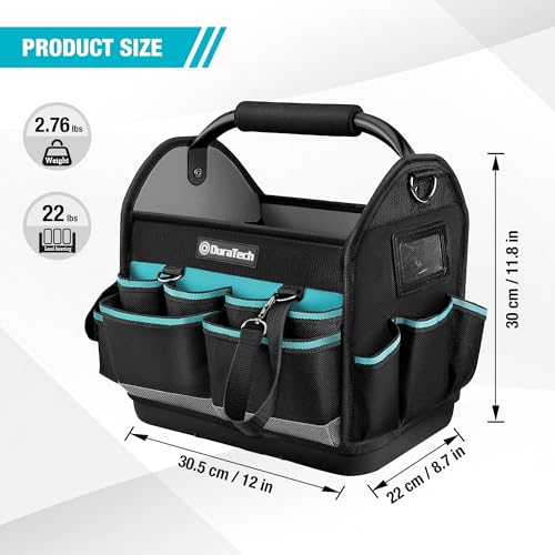 DURATECH 12" Tool Tote with Waterproof Hard Bottom and Multi-Pockets