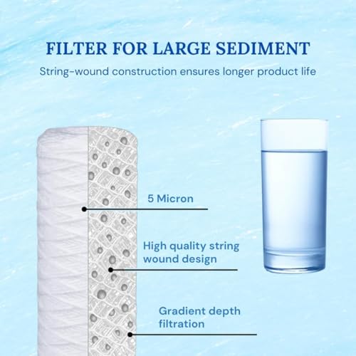 5 Micron 10" x 2.5" String Wound Sediment Water Filter Cartridge 6 Pack 06 Pack