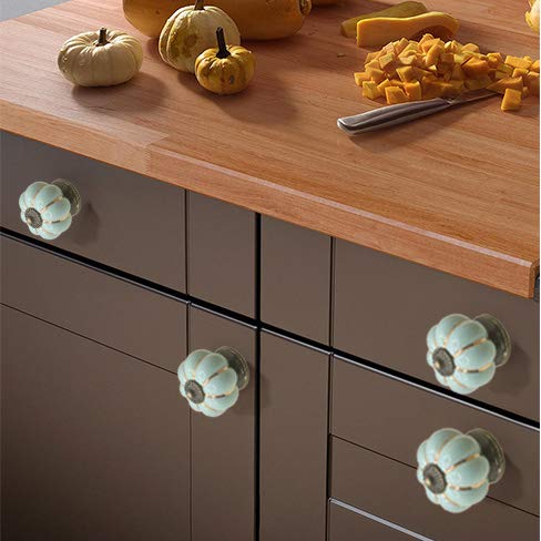 Yusheng 12 Pack Vintage Ceramic Pumpkin Cabinet Knobs, Kitchen Cabinet Drawers Dresser Cupboard Pull Handles Door Pulls with 3 Kinds of Screws (12 Pack, Sky Blue)