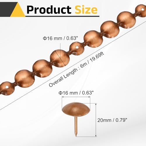 uxcell Upholstery Nailhead Trim, 6 Meters Glossy Upholstery Tacks Strips, Decorative Nail Trims with Nails for Sofa Headboard, Chair DIY Furniture Accessory (16mm Brown)
