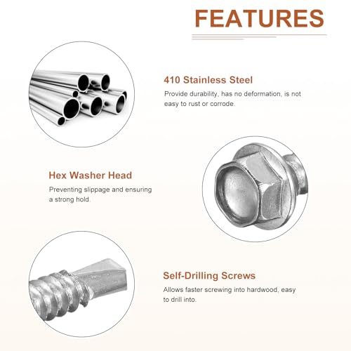 DTGN #12x5 Hex Washer Head Self Drilling Screws - 100Pack - Good for Machine - 410 Stainless Steel - Self Tapping Sheet Metal Screws #12x5" 100