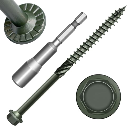 Mywish (8Sets) 3/8" x 4" Hex Head Lag Bolts & 20 Pack #14 x 4 Inch Exterior Lag Screw, 6.3x100mm Serrated Hex Washer Structural Deck Wood Screw, Heavy Duty Lag Screws with Washers, Lag Screws Wood S
