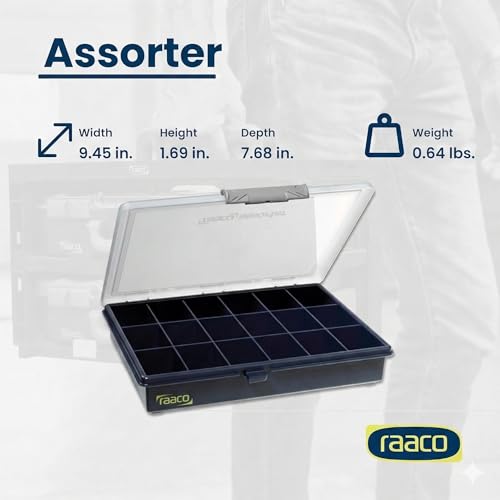 Raaco Assorter Tool Box Organizer Set (Total 2-Pack) – Medium – 18-Slot & 9-Slot Storage Boxes with Lid, Polypropylene (PP), Stackable Organizer for Screws, Nuts, Bolts & Small Parts