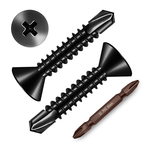 Mywish Self Tapping Screws for Metal (200Pcs) #8×1" & (300pcs) #8 x 1 for Sheet Metal Self Tapping Screws, Black Sheet Metal Screws 410 Black Oxide Stainless Steel Truss Head Self Drilling Screws High