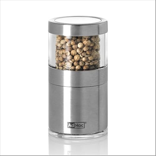 AdHoc Voyage Mini Chilli Cutter/Spice Cutter | Stainless Steel/Acrylic | PreciseCut Technology, Compact Spice Mill | (H) 75 mm x (D) 38 mm | Clear/Silver