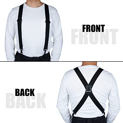 MELOTOUGH Tool Belt Suspenders Tool Harness for Heavy Duty Work Movable shoulder Pads,Mens Suspender 1.5 Inch Wide X Back Suspenders Black Adjustable Elastic Suspenders Braces