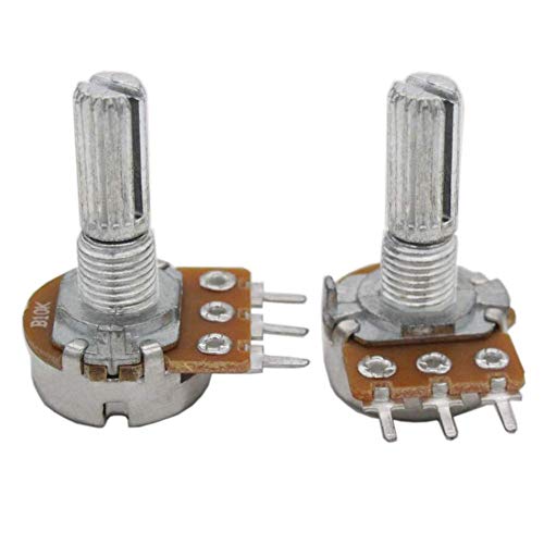 GTIWUNG Pack of 10 Linear Potentiometers Mono Linear B10K Single Potentiometer WH148 3-Pin Rotary Potentiometer with Nuts and Washer, Black Aluminum Alloy Knob Cap Pack of 10 potentiometers B10K