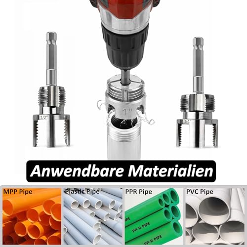 3-Piece PVC Thread Cutter Set for Internal and External Thread 1/2, 3/4 & 1 Inch NPT | Saipor Integrated Tool PVC Pipe Thread Cutter Set Drill Compatible Pipe Tap with Dual Function