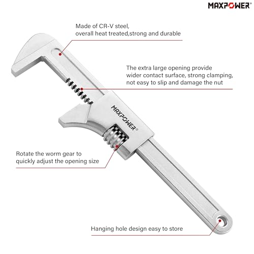 MAXPOWER 14 1/2" Automotive Wrench, Wide Jaw Opening 3.5", Adjustable Auto Wrench for Automobiles Construction, Machine Maintenance and Home Repairs