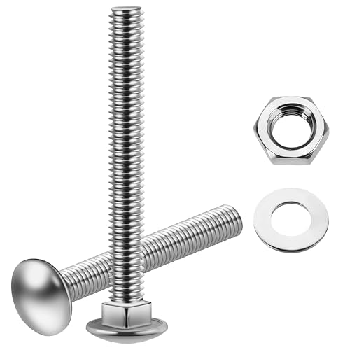Mywish 100Pcs 1/4-20 Nut, T Nuts 4-Jaw Tee Nuts for Bolts and Stem Caster Wheels & (16 Sets) 1/4-20 x 2-1/2 Carriage Bolts Screws Round Head Square Neck and Hex Nuts & Flat Washers