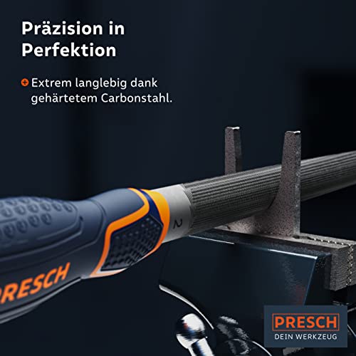 Presch Workshop File Half Round 200 mm – High Quality Half-Round File with Cross Puller H2 for Filing Rounds and Straight Lines in Metal, Wood or Plastic – High-Quality Metal File Workshop file semi-circular