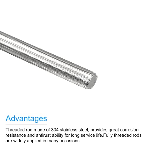 MECCANIXITY Fully Threaded Rod M12 x 450mm 1.75mm Thread Pitch 304 Stainless Steel Right Hand Threaded Rods Bar Studs 2 Pack