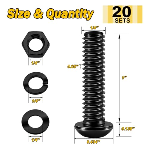 Mywish (20Sets) 1/4-20 Bolt x 1" Button Head Socket Cap Bolts & (20Sets) 1/4-20 x 1 Flat Head Socket Cap Screws Bolts and Barrel Nuts Kit, Black Oxide 304 Stainless Steel Nuts and 18-8 Allen Screws As