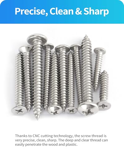 560Pcs 304 Stainless Steel Self Tapping Screws Assortment Set, M3/M4/M5/M6 Flat Head & Round Head Self Tapping Screws Assortment Set, Phillips Drive Wood Screw Assortment Kit (Silver) Silver