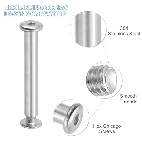 PATIKIL Hex Chicago Screws, 20 Set Binding Screw Posts M6 x 50 mm Connecting Hex Drive Socket Cap Bolt Nuts for Scrapbook Leather Belt Album Photo Furniture Repair, Silver