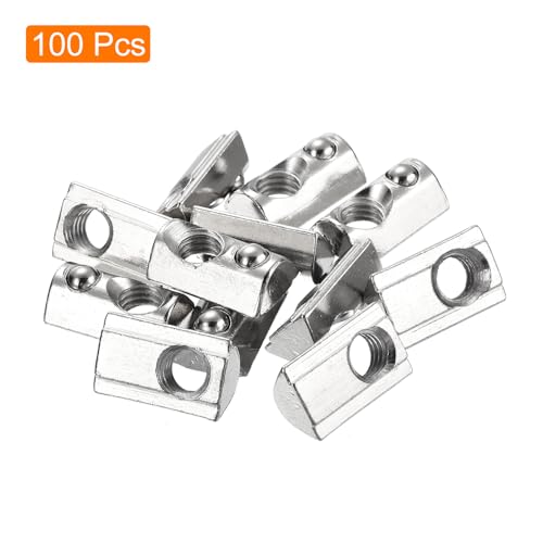uxcell 100Pcs M8 T Spring Nut Fastener Carbon Steel Nickel Plated Half Round Roll in Spring T Slot Nut for T-Slot Aluminum Profile 3D Printer, CNC Router 4040 Series M8-1.25x23x13.8x8.8mm 100