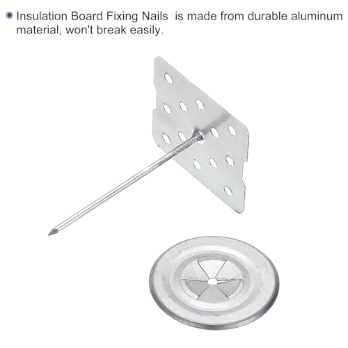 PATIKIL 50mm Perforated Insulation Pins with Round Washer,100 Sets 2in Insulating Nails Wall Plug for Fixing Foam Boards to Wall or Ceiling