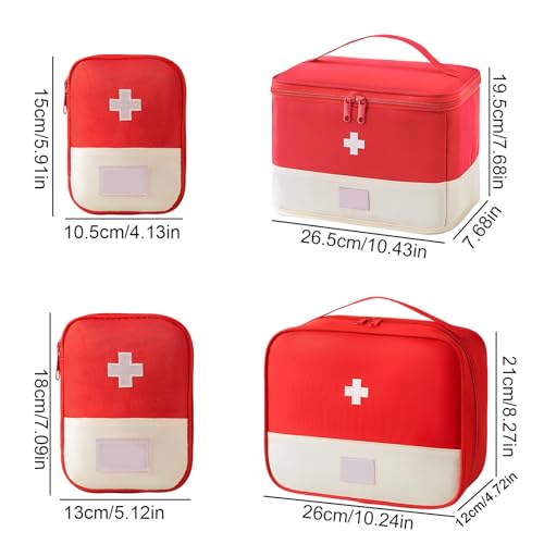 Pack of 4 Portable Medicine Bag, Large Capacity Medical Emergency Bag, Travel Pharmacy Bag, Waterproof, Medication Bag for Home Office Travel (Red)