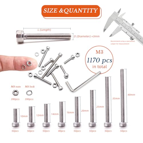1170PCS M3×10/12/14/16/20/25/35/40mm Metric Screw Kit M3-1170pcs