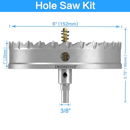 TCT Hole Saw Set, 6"(152mm) Heavy Duty Tungsten Carbide Tipped Hole Cutters for Stainless Steel Mild Steel Copper Iron Brass Plastic and More, with Titanium-Plated Pilot Drill Bits 6”(152mm) 1