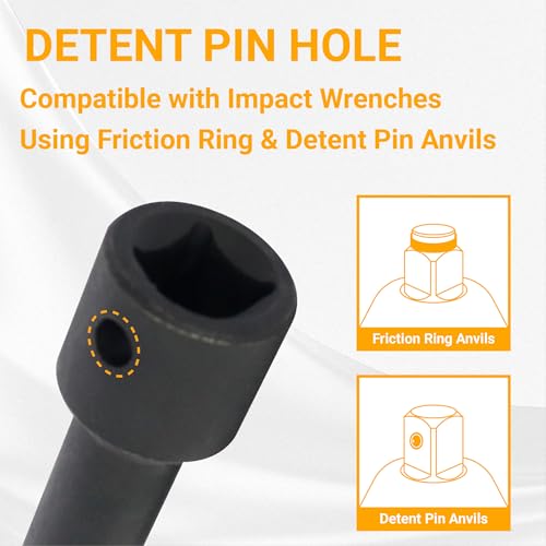 Lug Nut Socket Set, 5pc 1/2" Drive Impact Flip Socket Set with Metric 17 19 21 22 mm & SAE 3/4 13/16 7/8 15/16 in. Sockets, Double Ended Thin Wall Nut Sockets with 3" Extension Bar Flip, 17 19 21 22 mm & 3/4 13/16 7/8 15/16 in.