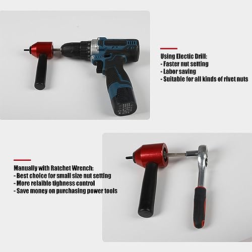 26Pcs Rivet Nut Drill Adapter M3 M4 M5 M6 M8 Metric Mandrel Rivet Nut Thread Insert Aluminum Drill Attachment Tool Set Red Adapter with Nuts & Mandrels