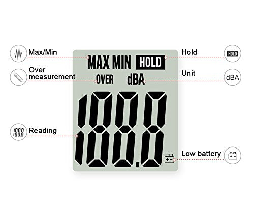 Mengshen Digital Sound Level Meter, Portable Sound Level Meter Range 30 dBA ~ 130 dBA (9V Battery Included)