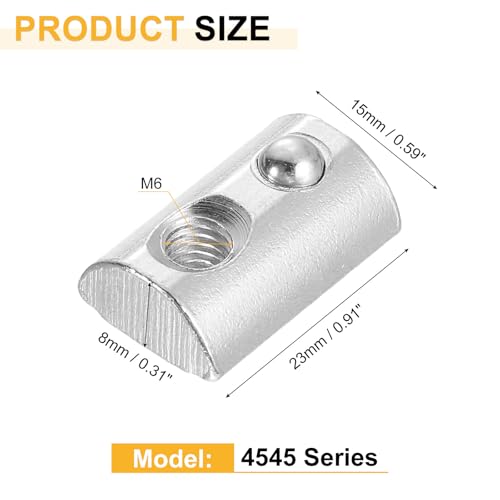 uxcell Roll-in Spring M6 T Nut, Roll Ball Elastic Nuts for 4545 Series Aluminum Extrusion Profile Suitable for Aluminum Profile with 10mm Groove Depth, Pack of 50