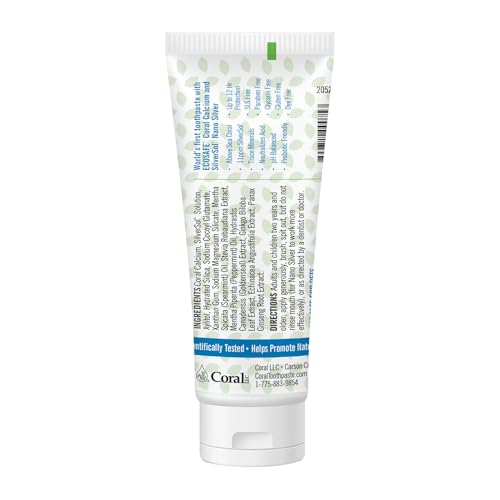 Coral White Nano Silver Mint Toothpaste, Natural Fluoride Free Teeth Whitening Toothpaste, Coral Calcium Nano Silver Infused SLS, Glycierin Free 4 Ounce (2 Pack) 4 Ounce (Pack of 2)