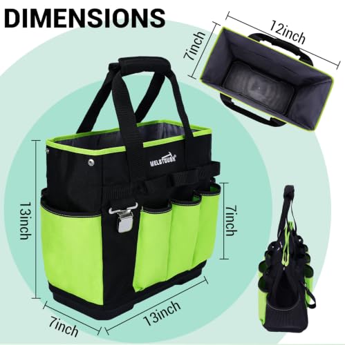 MELOTOUGH 12-Pocket Garden Tool Bag with Hard Bottom, Garden Caddy, Green