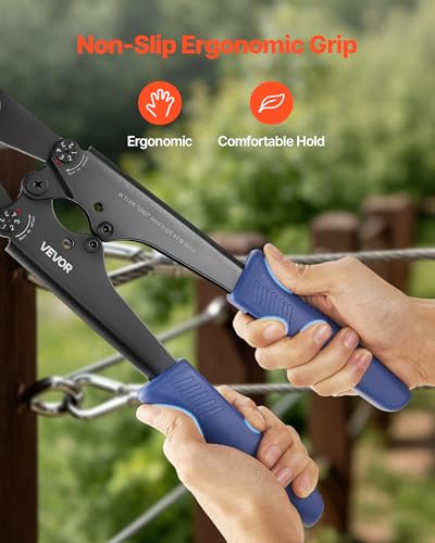 VEVOR Crimping Tool, 3/64" - 1/8" Steel Wire Rope Crimper, with Clear Metric and Imperial Markings, Adjustable Force, Crimp Pliers for Aluminum Oval and Dual Sleeves, and Annealed Copper Sleeves