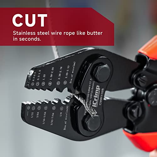 iCrimp CWR1328 Wire Rope Crimper Cutter for 1/32"-1/8" Aluminum Ferrules CWR1328 Single