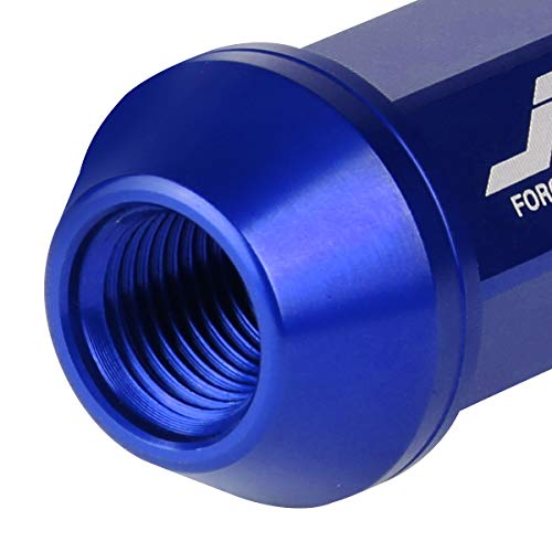 J2 Engineering 7075-T6 Aluminum M12x 1.25 20Pcs 50mm Tall Open-End Lug Nut w/Socket Adapter Blue