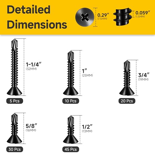 Mywish (150Pcs) #10 x 1-1/2" Self Tapping Screws & 110Pcs 1/2" to 1-1/4" #8 Sheet Metal Self Tapping Screws Assorted Kit, 410 Stainless Steel, Tek Self Drilling Mouting Screw for Metal Plastic Fast Ta